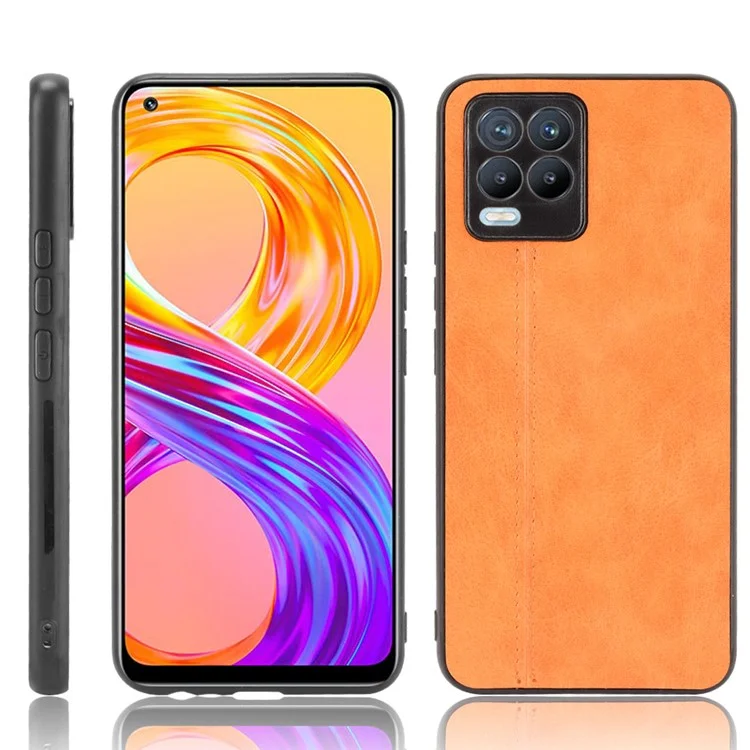 PC+TPU PU Recuro de Cuero Cuero Case de Protección de Protección de Pelío Para Realme 8/8 Pro 4G - Amarillo