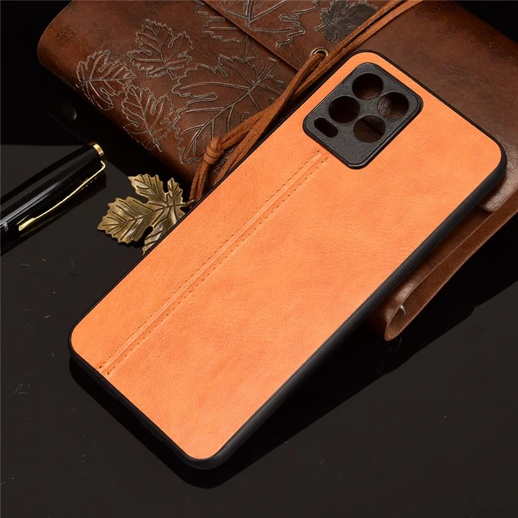 PC+TPU PU Recuro de Cuero Cuero Case de Protección de Protección de Pelío Para Realme 8/8 Pro 4G - Amarillo