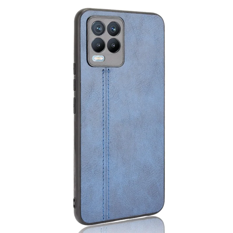 PC+TPU PU Leather Coated Stitching Line Design Phone Protection Case for Realme 8/8 Pro 4G - Blue