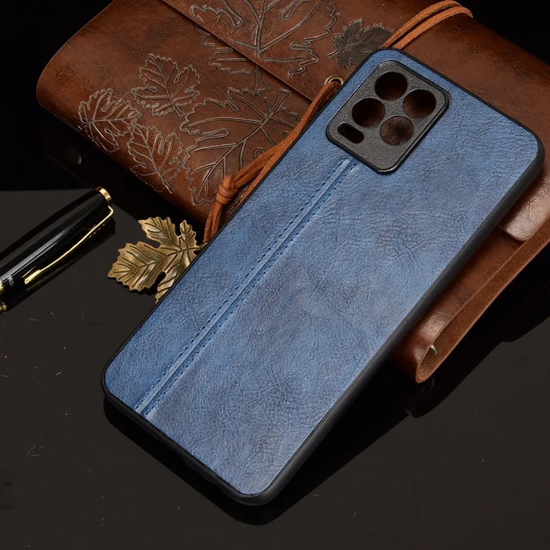 PC+TPU PU Leather Coated Stitching Line Design Phone Protection Case for Realme 8/8 Pro 4G - Blue