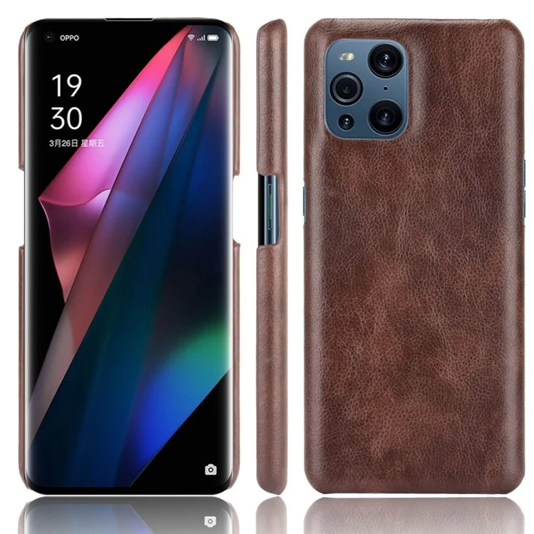 Anti-Drop Litchi Texture Кожаная Покрытая Корпус PC PC PC Shell Для Oppo Find X3/Find X3 Pro - Коричневый