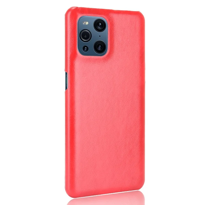 Anti-Drop Litchi Texture Leather Coated PC Phone Shell Case for Oppo Find X3/Find X3 Pro - Red