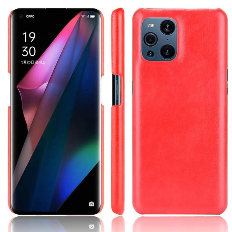 Anti-Drop Litchi Texture Leather Coated PC Phone Shell Case for Oppo Find X3/Find X3 Pro - Red