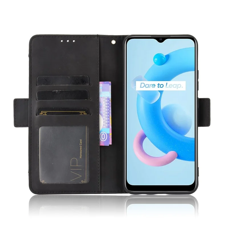 Multiple Card Slots Wallet Leather Stand Cover for Realme C11 2021 / C20 / C20A Phone Case - Black