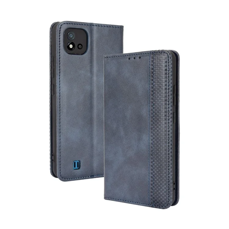 Carteira Magnética Vintage de Absorção Automática, Estojo de Telefone Móvel de Couro para Realme C11 2021/C20/C20A - Azul