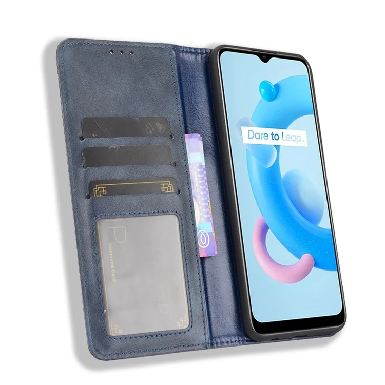 Carteira Magnética Vintage de Absorção Automática, Estojo de Telefone Móvel de Couro para Realme C11 2021/C20/C20A - Azul