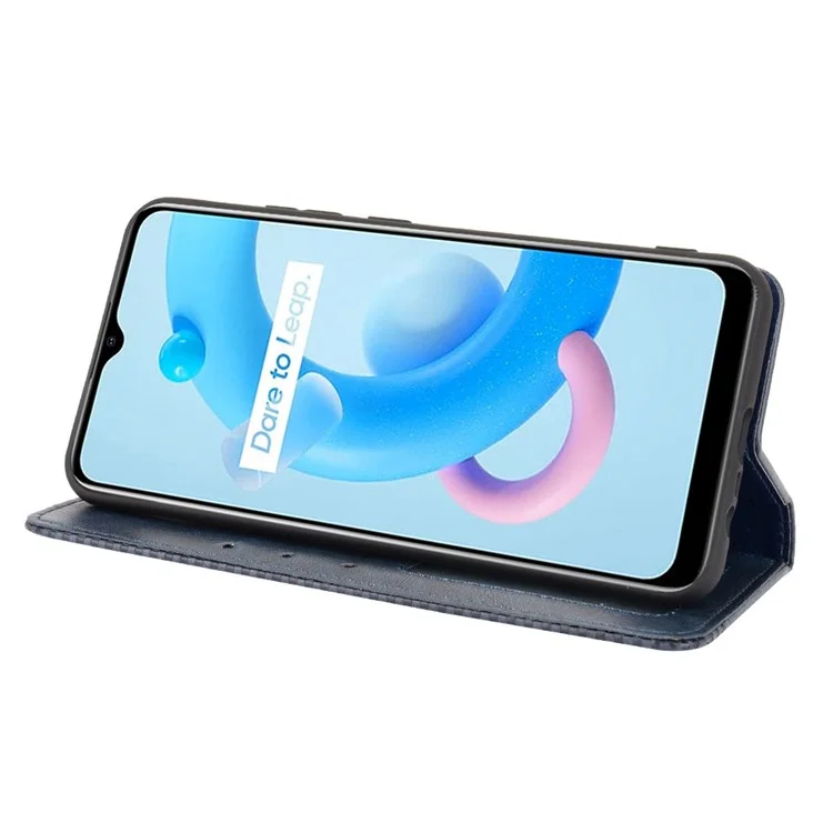 Carteira Magnética Vintage de Absorção Automática, Estojo de Telefone Móvel de Couro para Realme C11 2021/C20/C20A - Azul