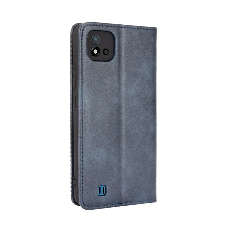 Carteira Magnética Vintage de Absorção Automática, Estojo de Telefone Móvel de Couro para Realme C11 2021/C20/C20A - Azul