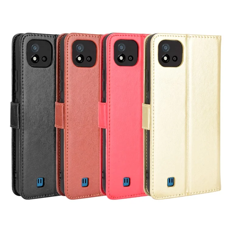 Crazy Horse Texture PU Leather Wallet Stand Phone Case Cover for Realme C11 2021/C20/C20A - Ouro