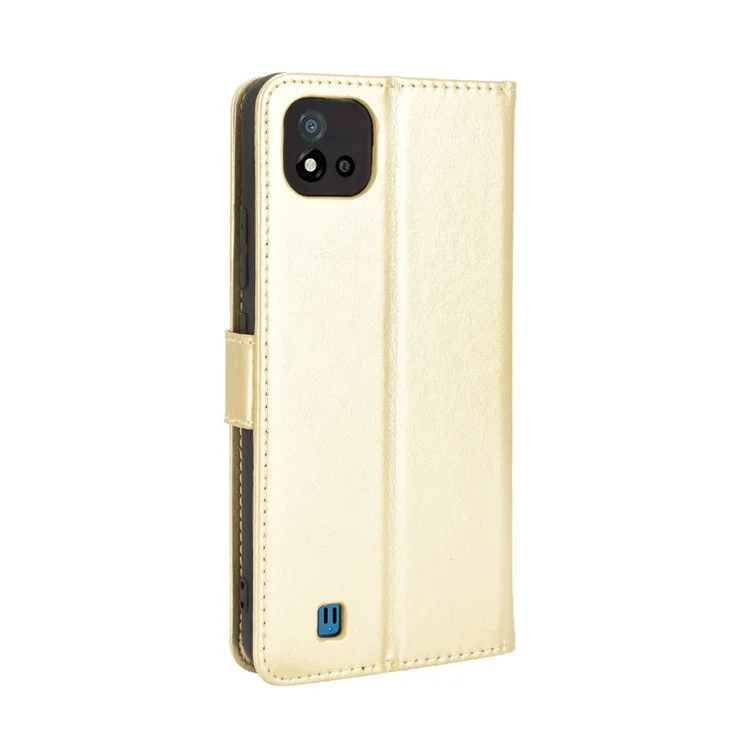 Crazy Horse Texture PU Leather Wallet Stand Phone Case Cover for Realme C11 2021/C20/C20A - Ouro