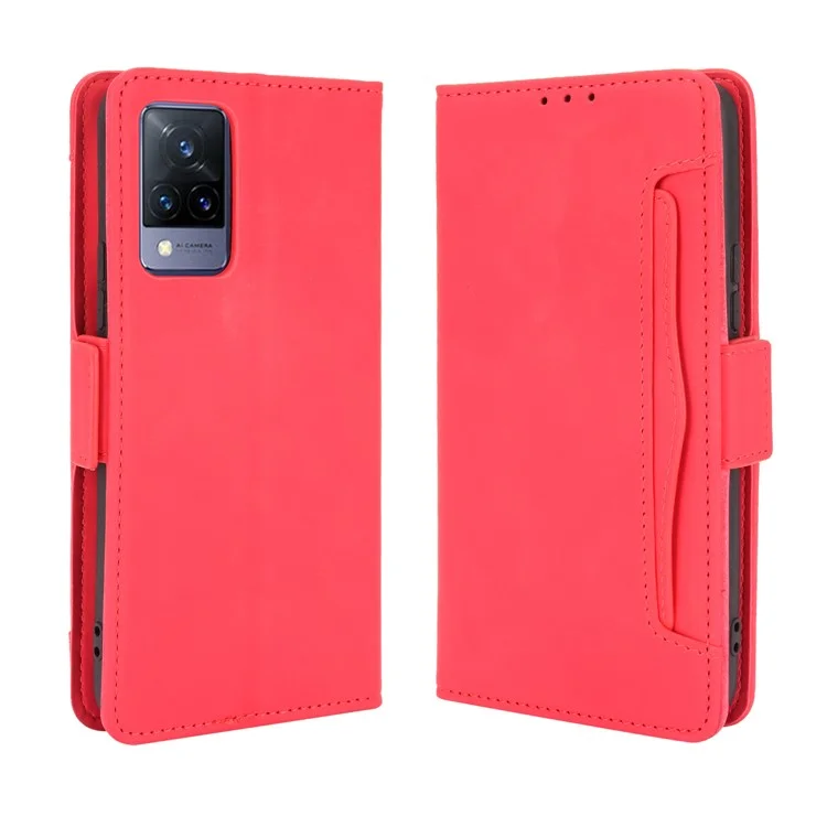 Mehrere Kartensteckplätze Brieftasche Handy Ledertasche Für Vivo V21 5g / 4g Protector Cover. - Rot