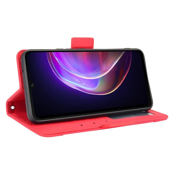 Mehrere Kartensteckplätze Brieftasche Handy Ledertasche Für Vivo V21 5g / 4g Protector Cover. - Rot