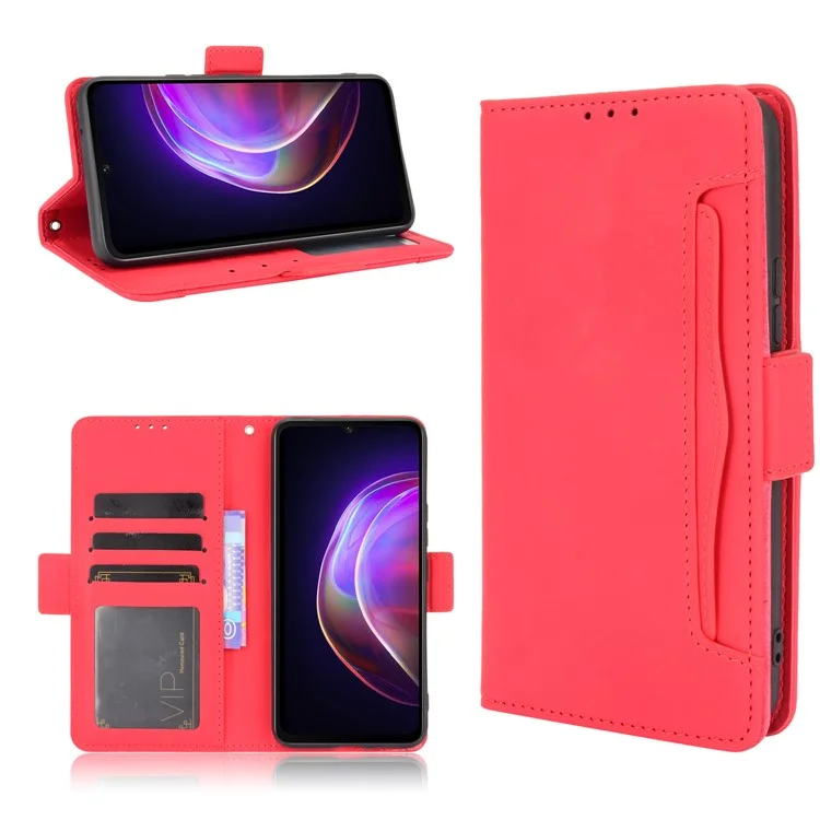 Mehrere Kartensteckplätze Brieftasche Handy Ledertasche Für Vivo V21 5g / 4g Protector Cover. - Rot