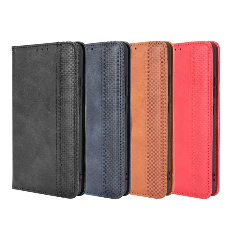 Estilo Vintage Magnético Auto-absorção Auto-Proteção Full-Proteção Carrinho Caso De Couro Do Telefone De Couro Para Vivo V21 4G / 5G - Castanho