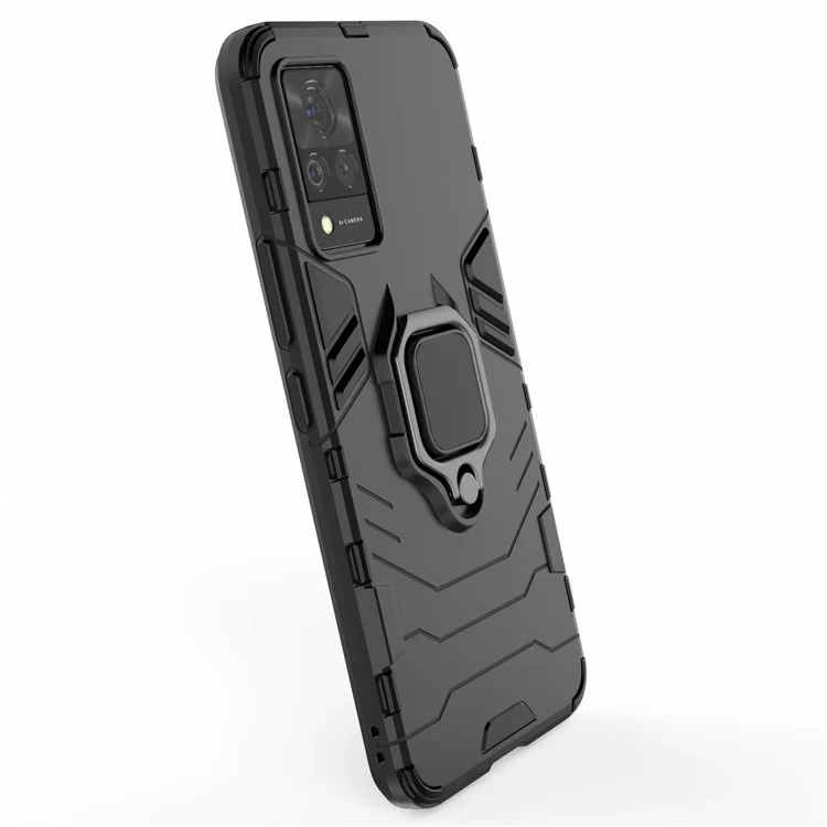 Well-Protected PC + TPU Combo Kickstand Hybrid Phone Cover Cool Guard Case for vivo V21 4G - Black