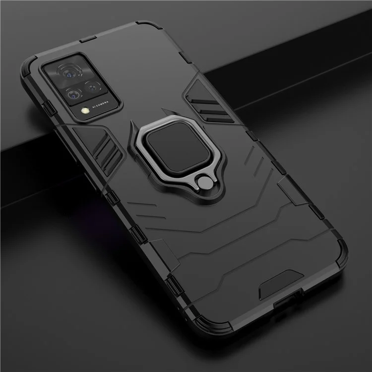 Well-Protected PC + TPU Combo Kickstand Hybrid Phone Cover Cool Guard Case for vivo V21 4G - Black