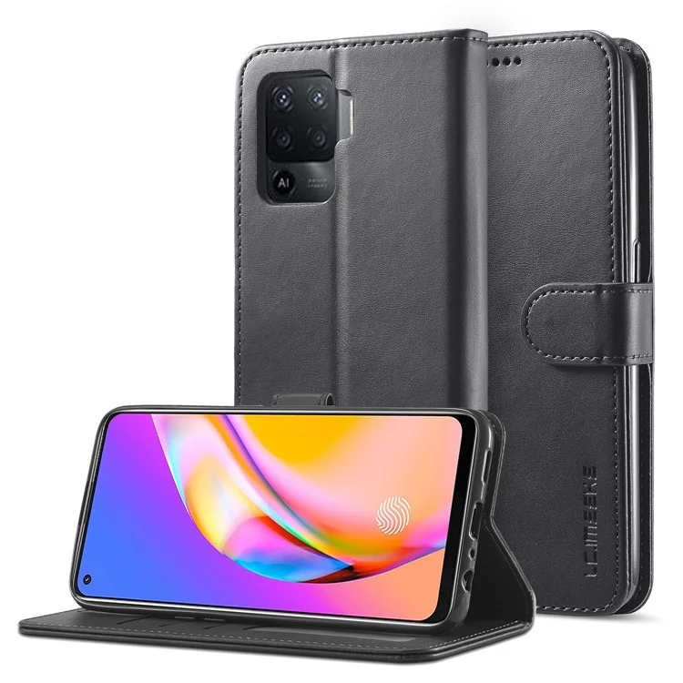 LC.IMEEKE Чехол-кошелек из натуральной кожи для телефона Oppo F19 Pro/A94/Reno5 F - Черный