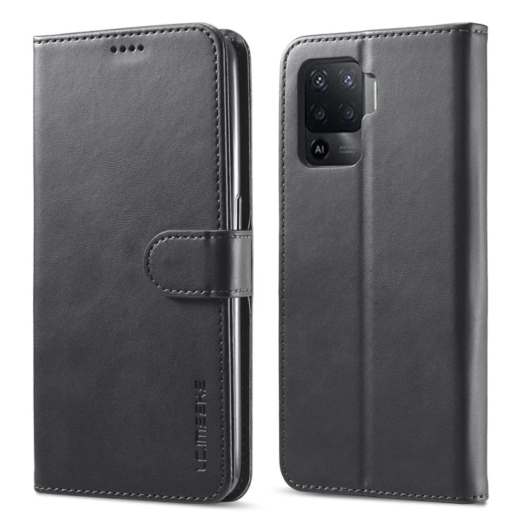LC.IMEEKE Чехол-кошелек из натуральной кожи для телефона Oppo F19 Pro/A94/Reno5 F - Черный