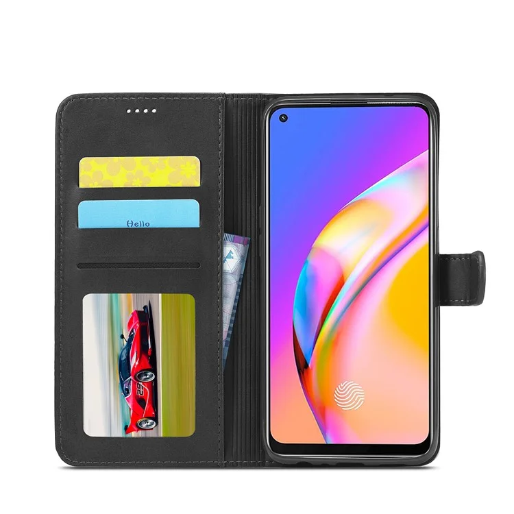 LC.IMEEKE Чехол-кошелек из натуральной кожи для телефона Oppo F19 Pro/A94/Reno5 F - Черный