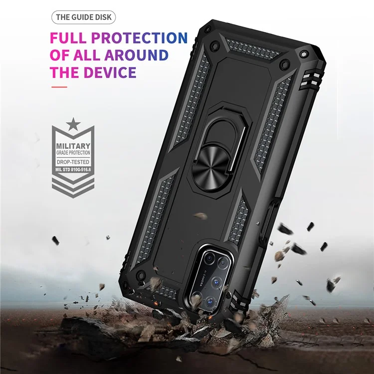 Anti-Fall Phone Hybrid PC + TPU + Custodia per Telefono in Metallo con Supporto per Anello per Dita per Oppo A72 / A52 / A92 - Nero