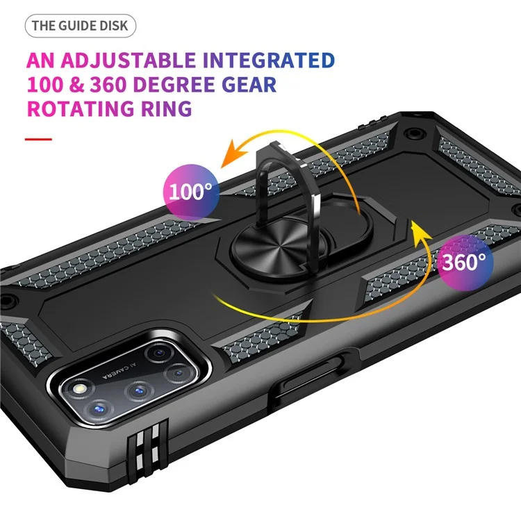 Anti-Fall Phone Hybrid PC + TPU + Custodia per Telefono in Metallo con Supporto per Anello per Dita per Oppo A72 / A52 / A92 - Nero
