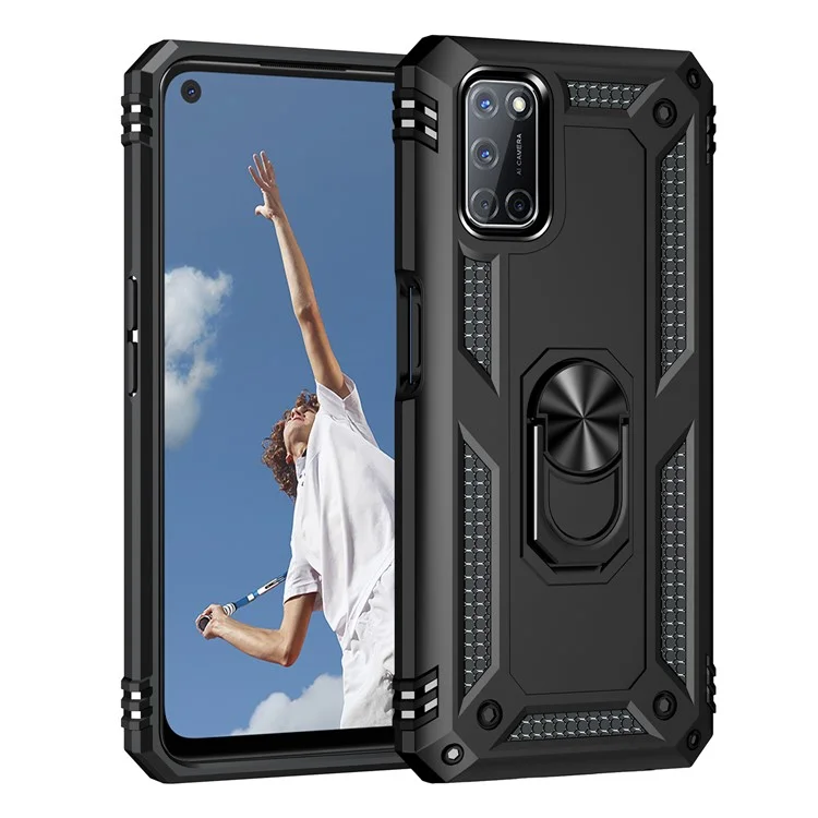 Anti-Fall Phone Hybrid PC + TPU + Custodia per Telefono in Metallo con Supporto per Anello per Dita per Oppo A72 / A52 / A92 - Nero