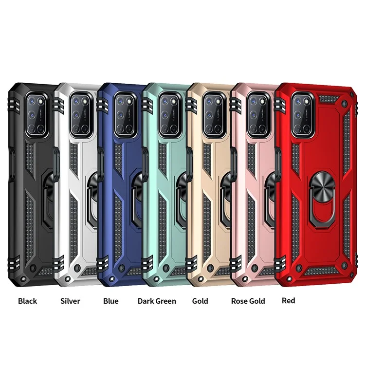 Anti-Fall Phone Hybrid PC + TPU + Custodia per Telefono in Metallo con Supporto per Anello per Dita per Oppo A72 / A52 / A92 - Nero
