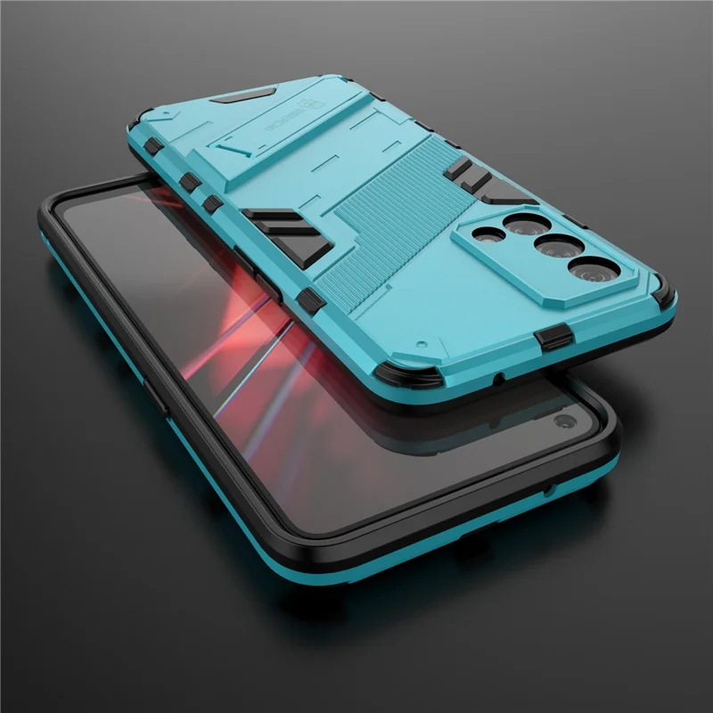 PC + TPU Shockproof Hybrid Case Phone Cover with Foldable Kickstand for Oppo K9 - Baby Blue