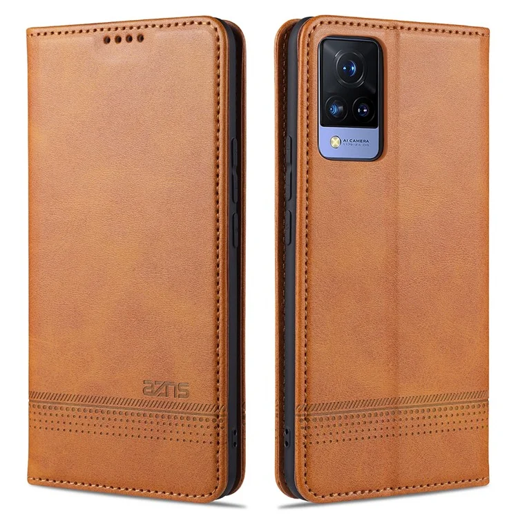 AZNS for vivo V21 4G Stand Wallet Case Auto-absorbed Magnetic Leather Phone Shell - Brown