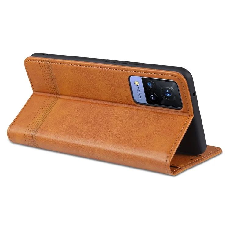 AZNS for vivo V21 4G Stand Wallet Case Auto-absorbed Magnetic Leather Phone Shell - Brown