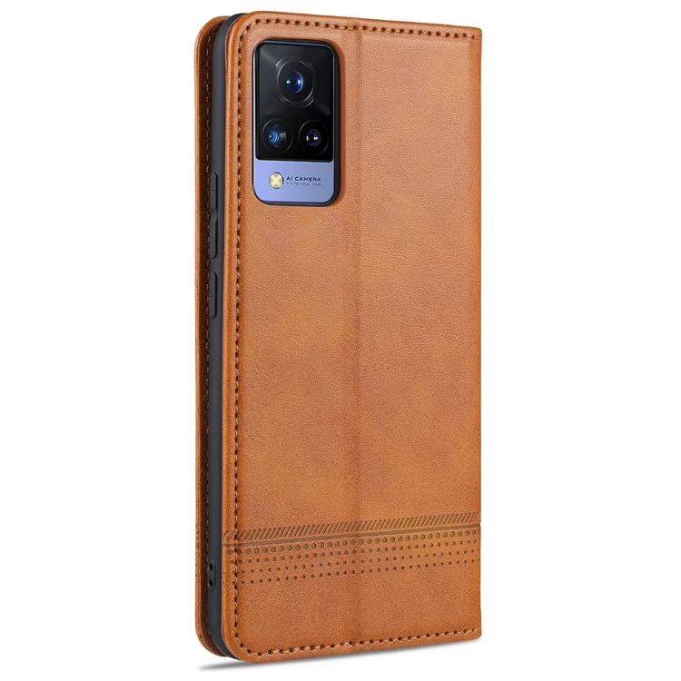Azns Stand Wallet Case Assorbita Automatica Ghell Per Telefono in Pelle Magnetica Per Vivo V21 4G - Marrone