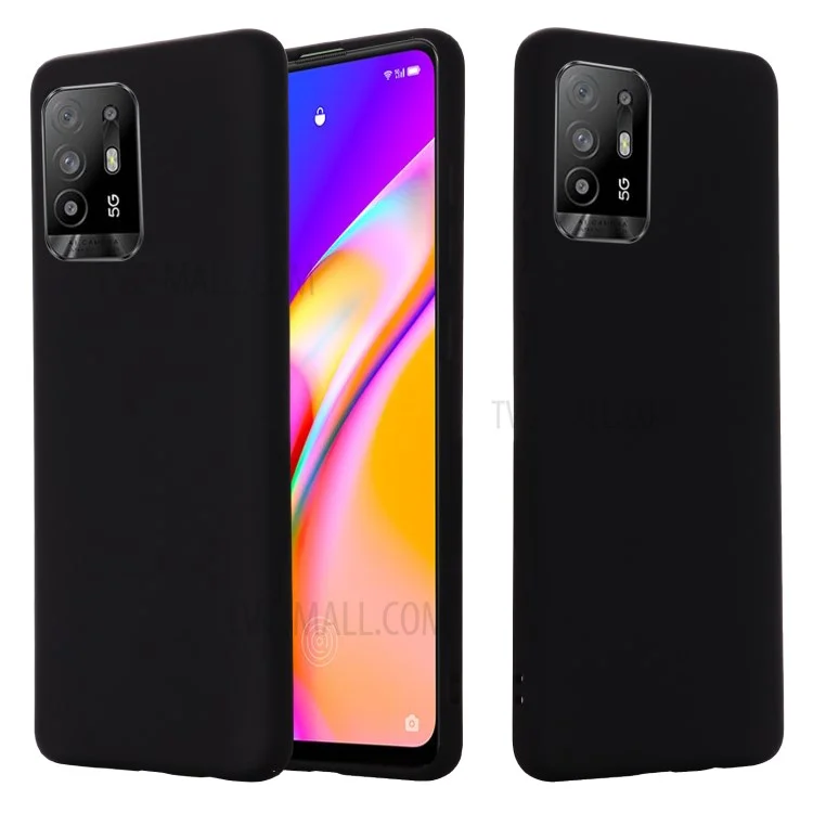 For Oppo F19 Pro+ 5G Soft Liquid Silicone Phone Case Anti-Scratch Phone Cover with Strap - Black