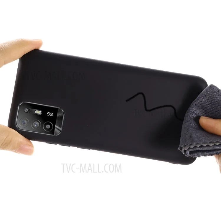 For Oppo F19 Pro+ 5G Soft Liquid Silicone Phone Case Anti-Scratch Phone Cover with Strap - Black