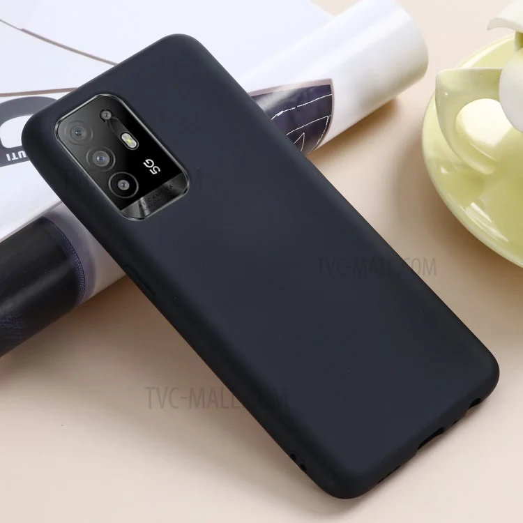 For Oppo F19 Pro+ 5G Soft Liquid Silicone Phone Case Anti-Scratch Phone Cover with Strap - Black
