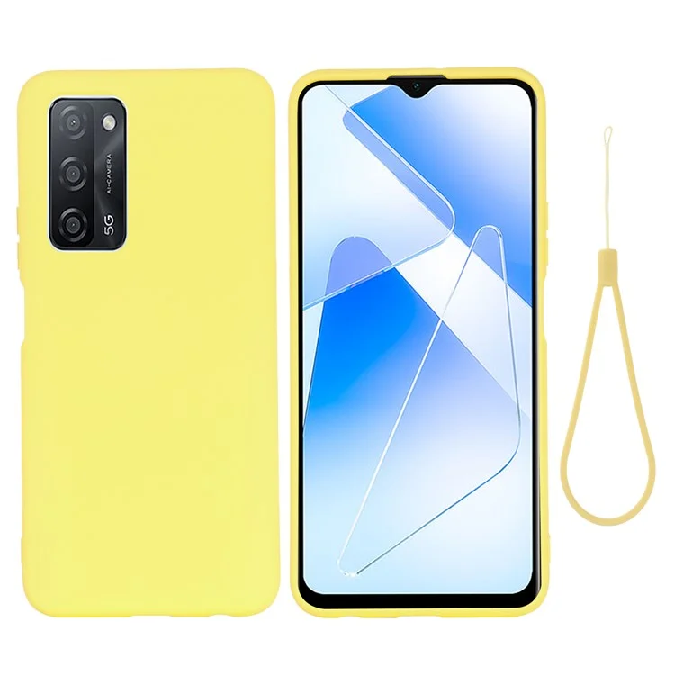 Para Oppo A55 5G / A54 4G Funda de silicona líquida a prueba de golpes Funda protectora para teléfonos con correa - Amarillo