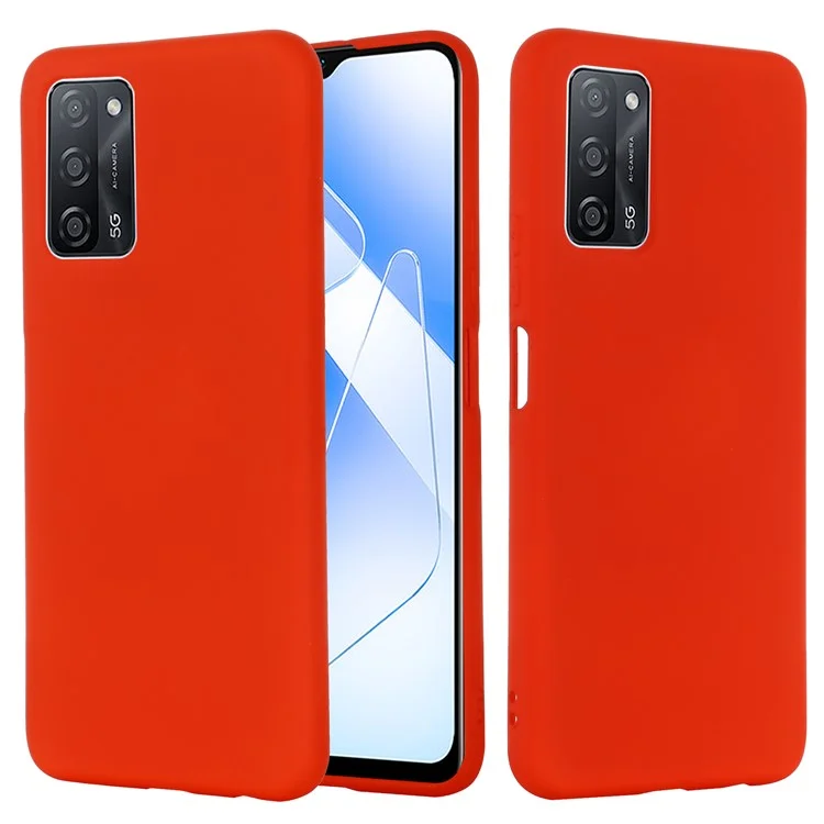 Для Oppo A55 5G / A54 4G Жидкий силиконовый чехол, ударопрочный защитный чехол для телефона со шнурком - Красный