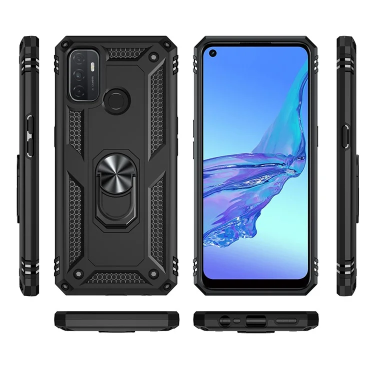 Для Oppo A53 / A53s / A32 4G Чехол для телефона PC + TPU Гибридный корпус телефона с кольцевым держателем - Черный