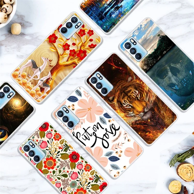 Étui de protection en TPU doux pour téléphone avec impression de motifs élégants pour Oppo Reno6 5G - Fleurs