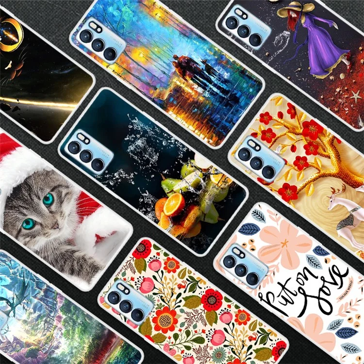 Étui de protection en TPU doux pour téléphone avec impression de motifs élégants pour Oppo Reno6 5G - Fleurs