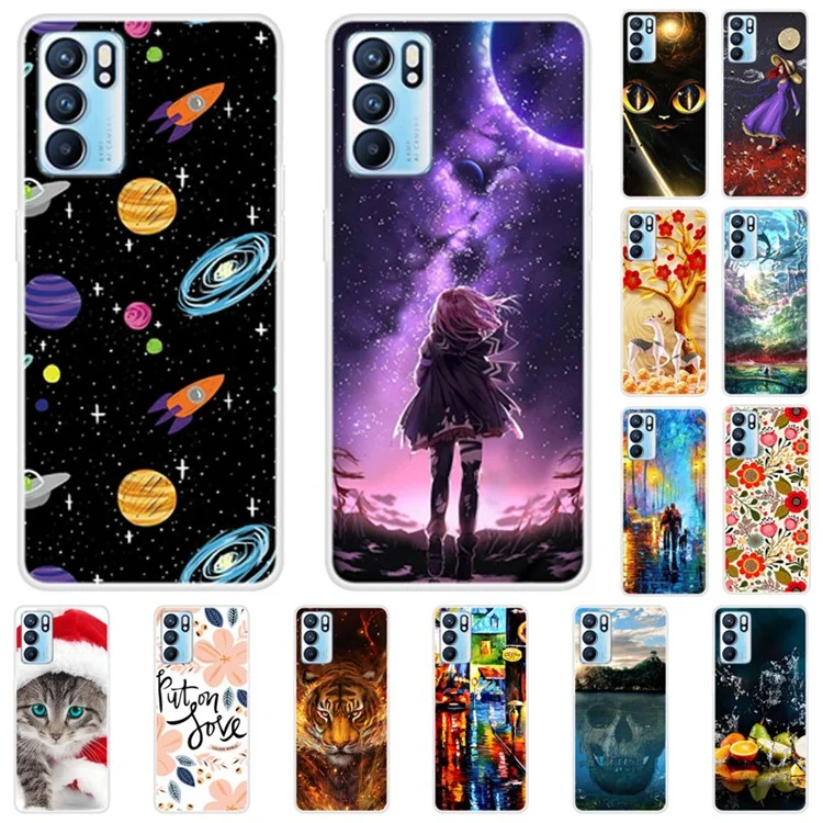 Étui de protection en TPU doux pour téléphone avec impression de motifs élégants pour Oppo Reno6 5G - Fleurs