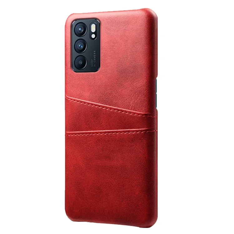 Étui de protection en plastique avec revêtement en cuir PU, pour Oppo Reno6 5G - Rouge