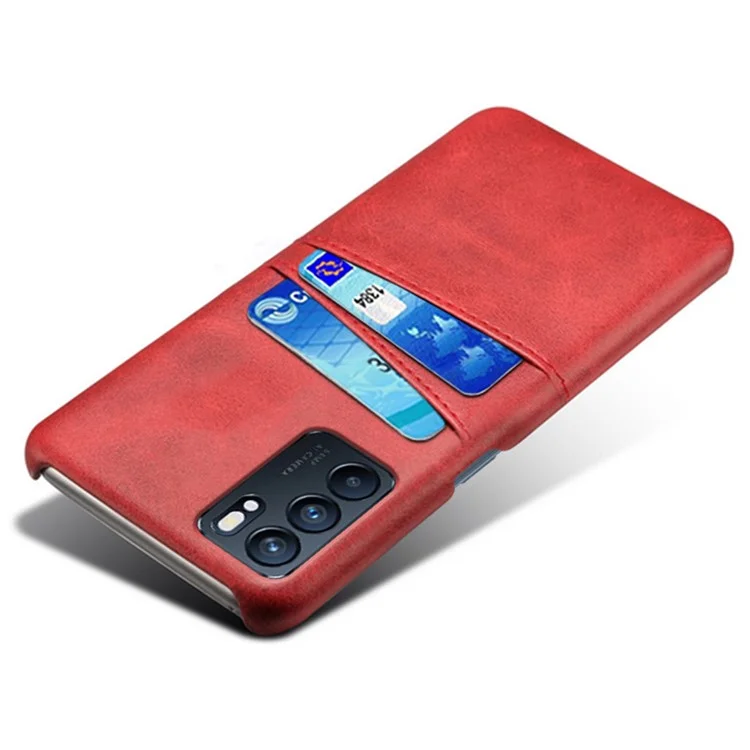 Étui de protection en plastique avec revêtement en cuir PU, pour Oppo Reno6 5G - Rouge