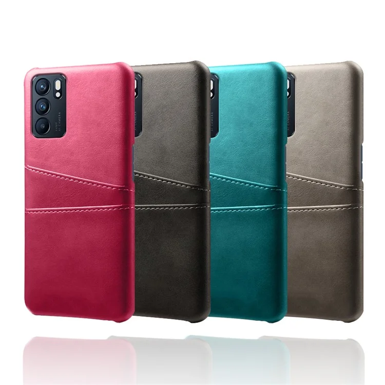 Étui de protection en plastique avec revêtement en cuir PU, pour Oppo Reno6 5G - Rouge