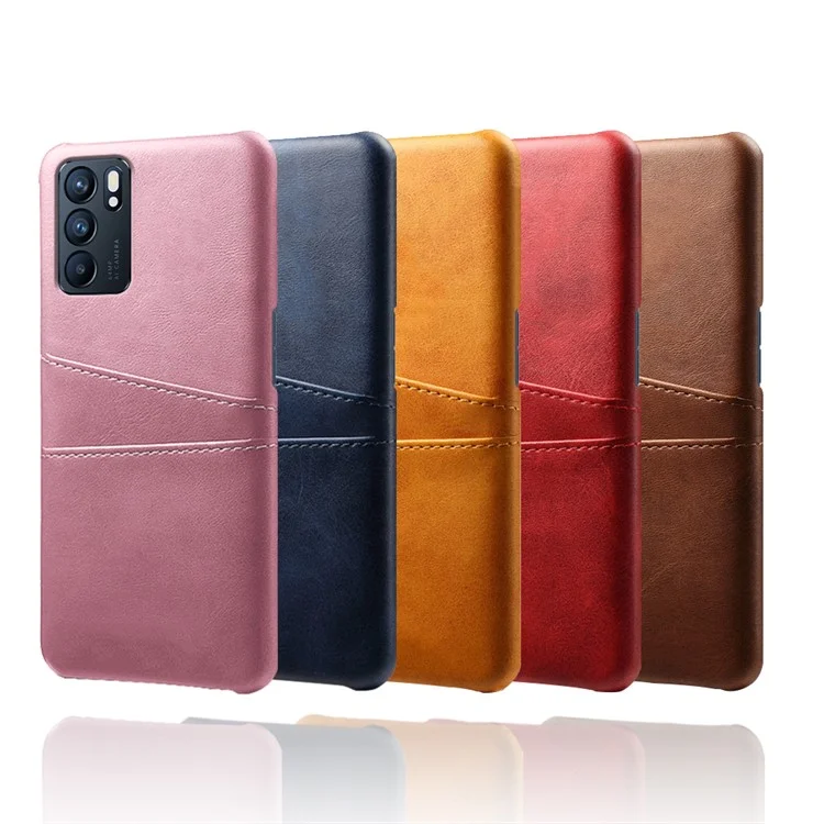 Étui de protection en plastique avec revêtement en cuir PU, pour Oppo Reno6 5G - Rouge