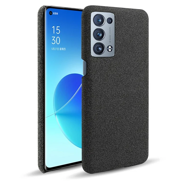 KSQ Case de Téléphone en Plastique Enduit de Tissu Bien Protégé Pour Oppo Reno6 Pro + 5G / Pro 5G (Snapdragon) - le Noir