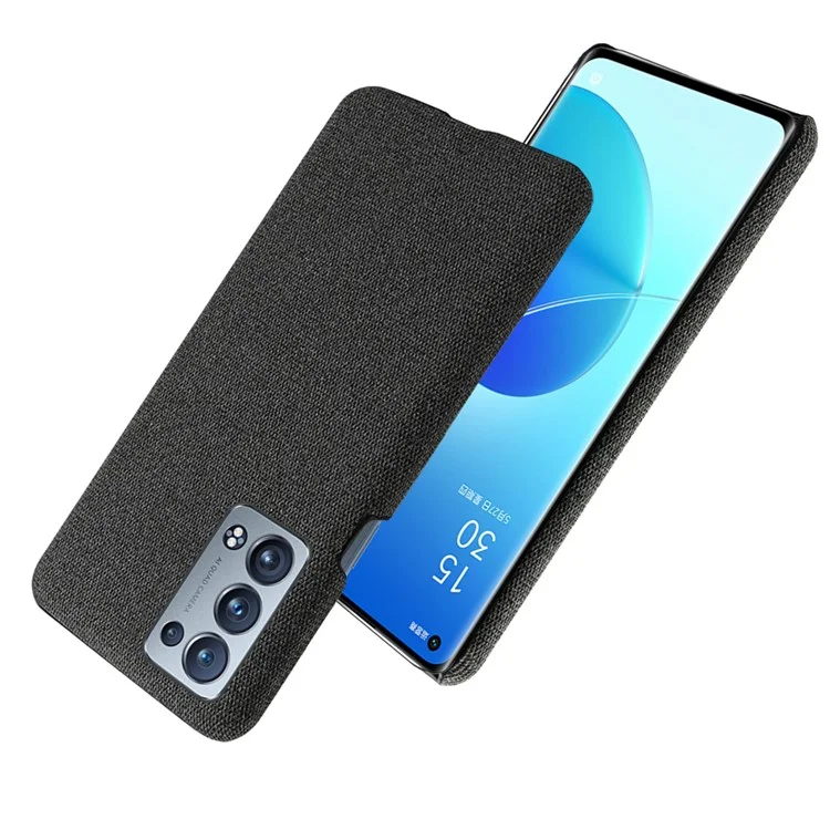 KSQ Case de Téléphone en Plastique Enduit de Tissu Bien Protégé Pour Oppo Reno6 Pro + 5G / Pro 5G (Snapdragon) - le Noir