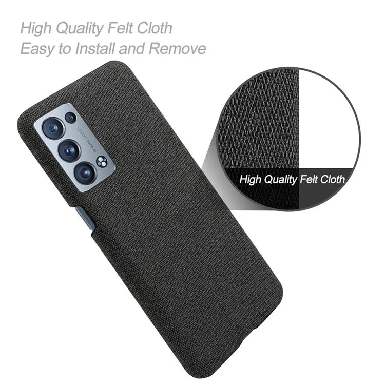 KSQ Case de Téléphone en Plastique Enduit de Tissu Bien Protégé Pour Oppo Reno6 Pro + 5G / Pro 5G (Snapdragon) - le Noir