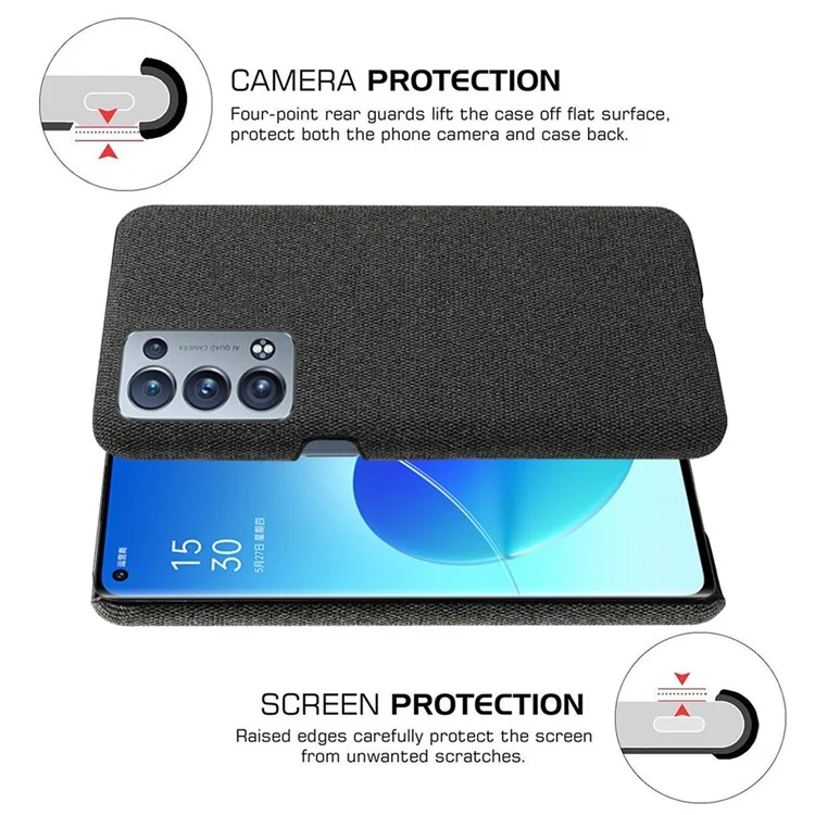 KSQ gut geschütztes Tuchbeschichtetes Kunststoff-Handyhülle für Oppo Reno6 Pro+ 5G/Pro 5G (Snapdragon) - Schwarz