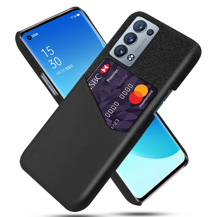 KSQ Card Slot Design Cloth + Leather + PC Well-Protected Hybrid Phone Case for Oppo Reno6 Pro+ 5G/Pro 5G (Snapdragon) - Black