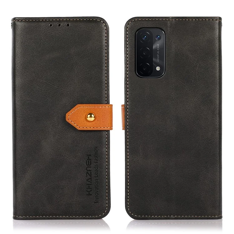 KHAZNEH Golden Magnetic Clasp Dual Color PU Leather Wallet Stand  Phone Case for Oppo A54 5G / A74 5G / A93 5G - Black